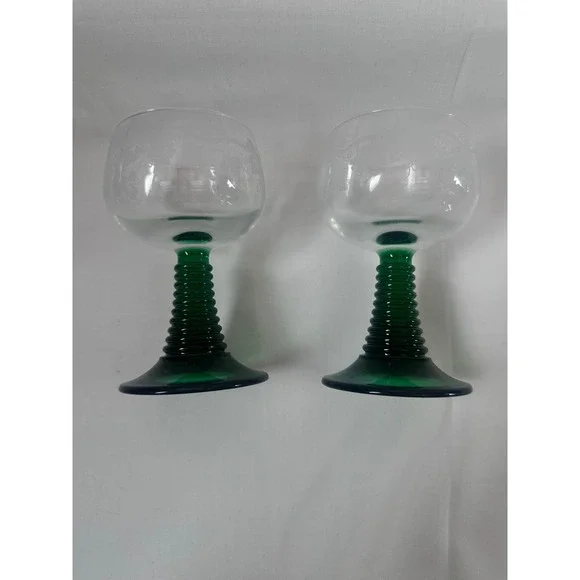 Luminarc France Green Etched Grapevine Wine Glasses beehive Stem ribbed Set of 2 - Picture 13 of 14
